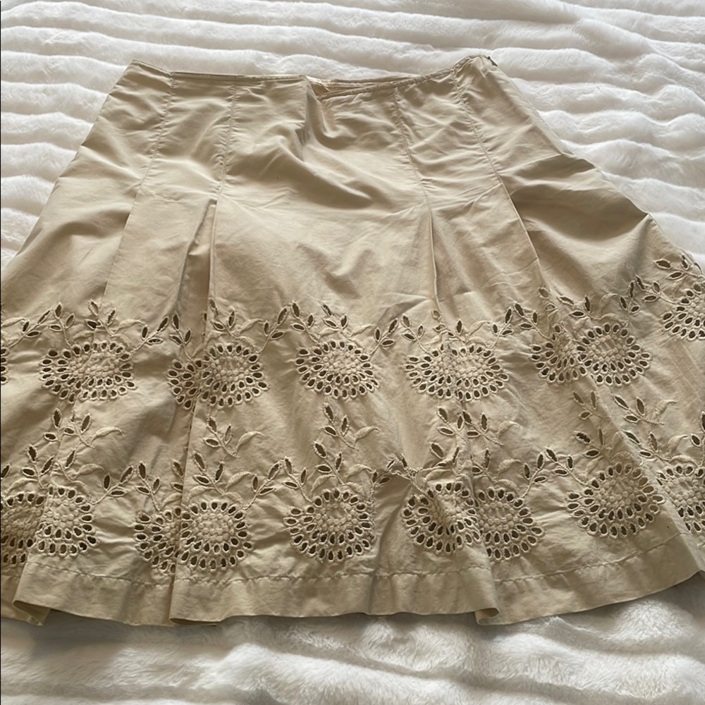 🇨🇦 Joe Fresh eyelet A-line embroidered pleated skirt, tan beige, women's size 8 - Picture 13 of 17